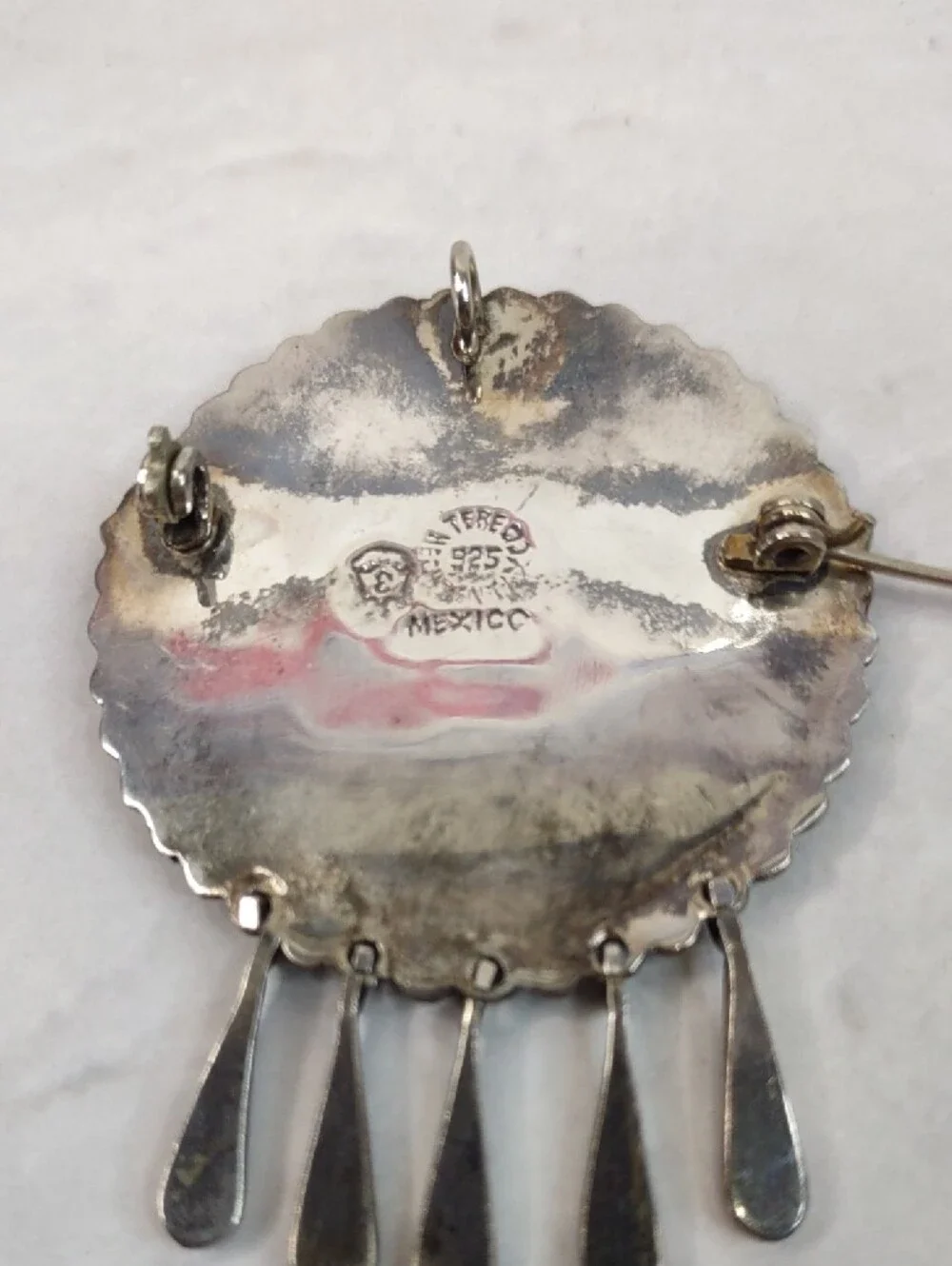 Vintage Taxco Sterling Silver Round Mosaic Brooch/Pendant